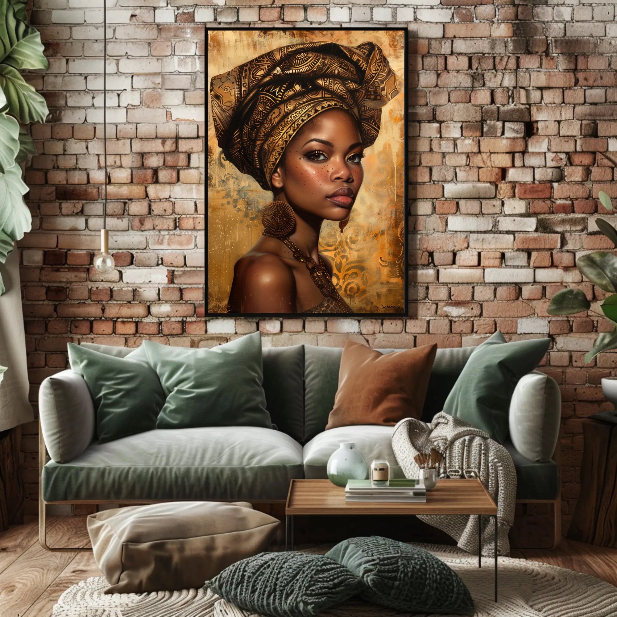 African Woman with Intricate Headwrap Cultural or Heritage Poster PosterGoat