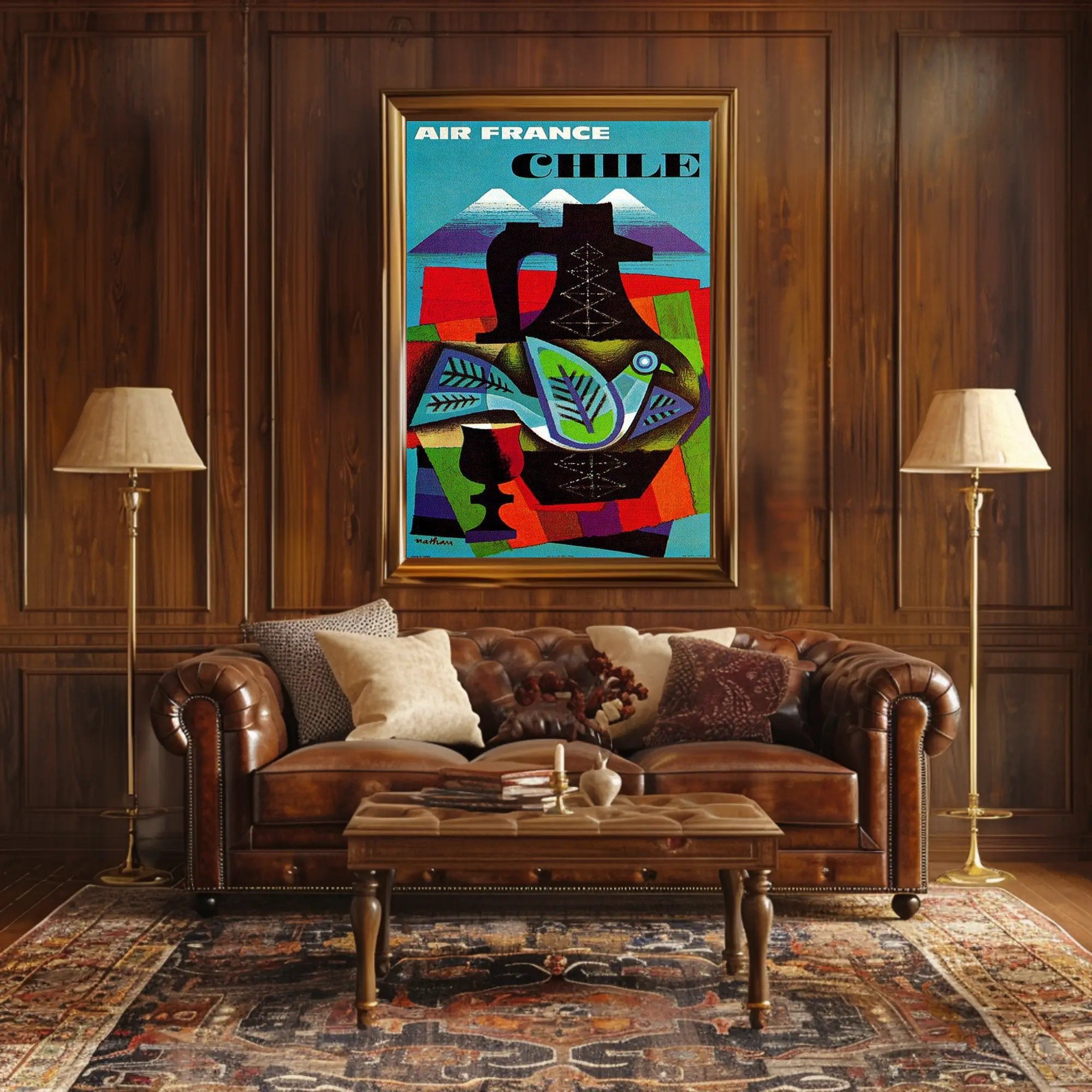 Air France Chile Poster with Abstract Vintage Design PosterGoat