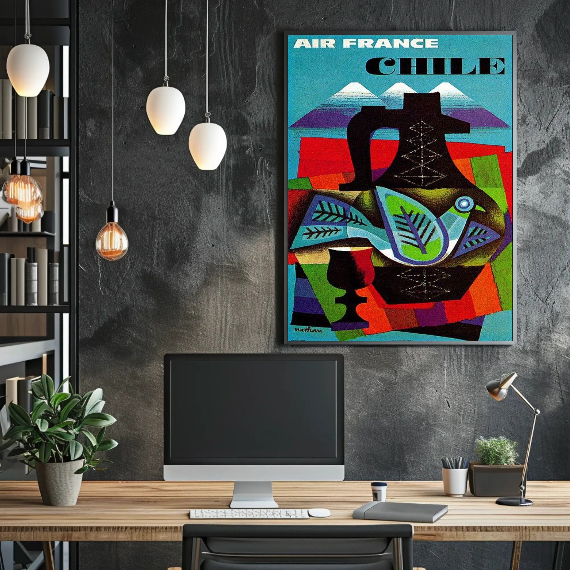 Air France Chile Poster with Abstract Vintage Design PosterGoat