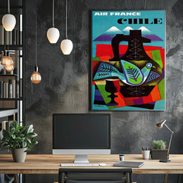 Air France Chile Poster with Abstract Vintage Design PosterGoat