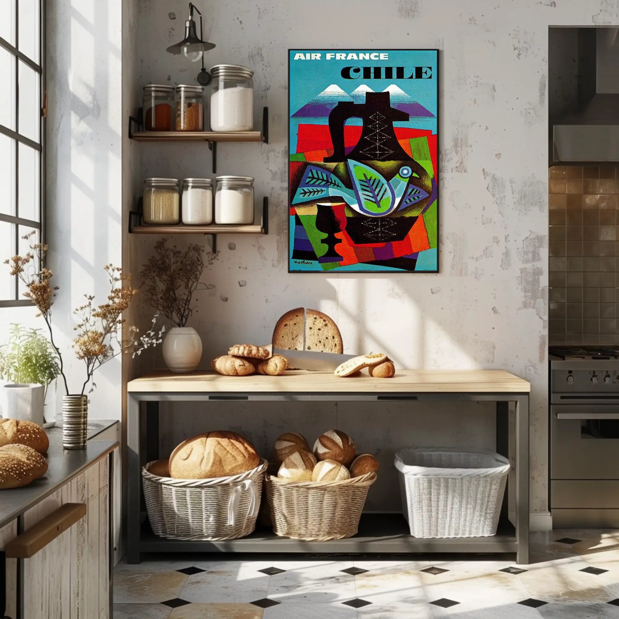 Air France Chile Poster with Abstract Vintage Design PosterGoat
