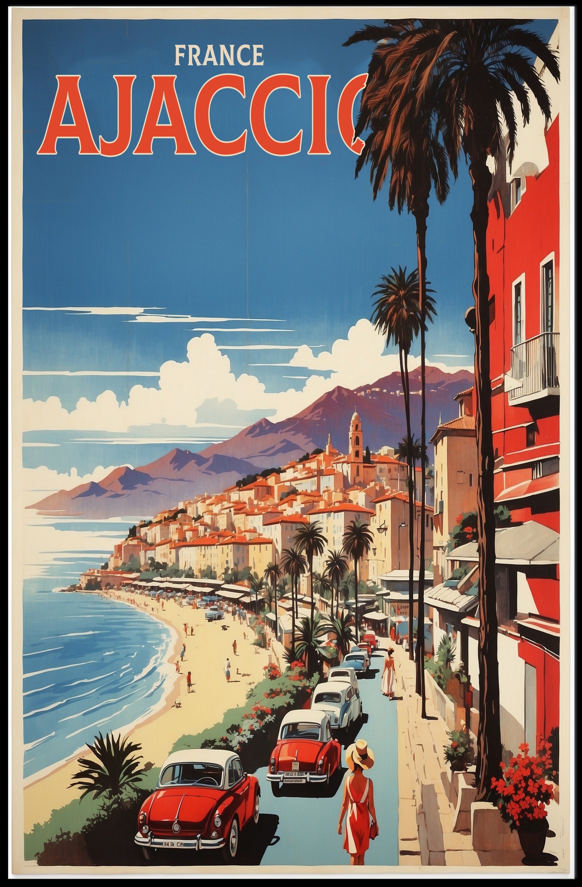 Ajaccio Coastal Vintage Travel Art Poster PosterGoat