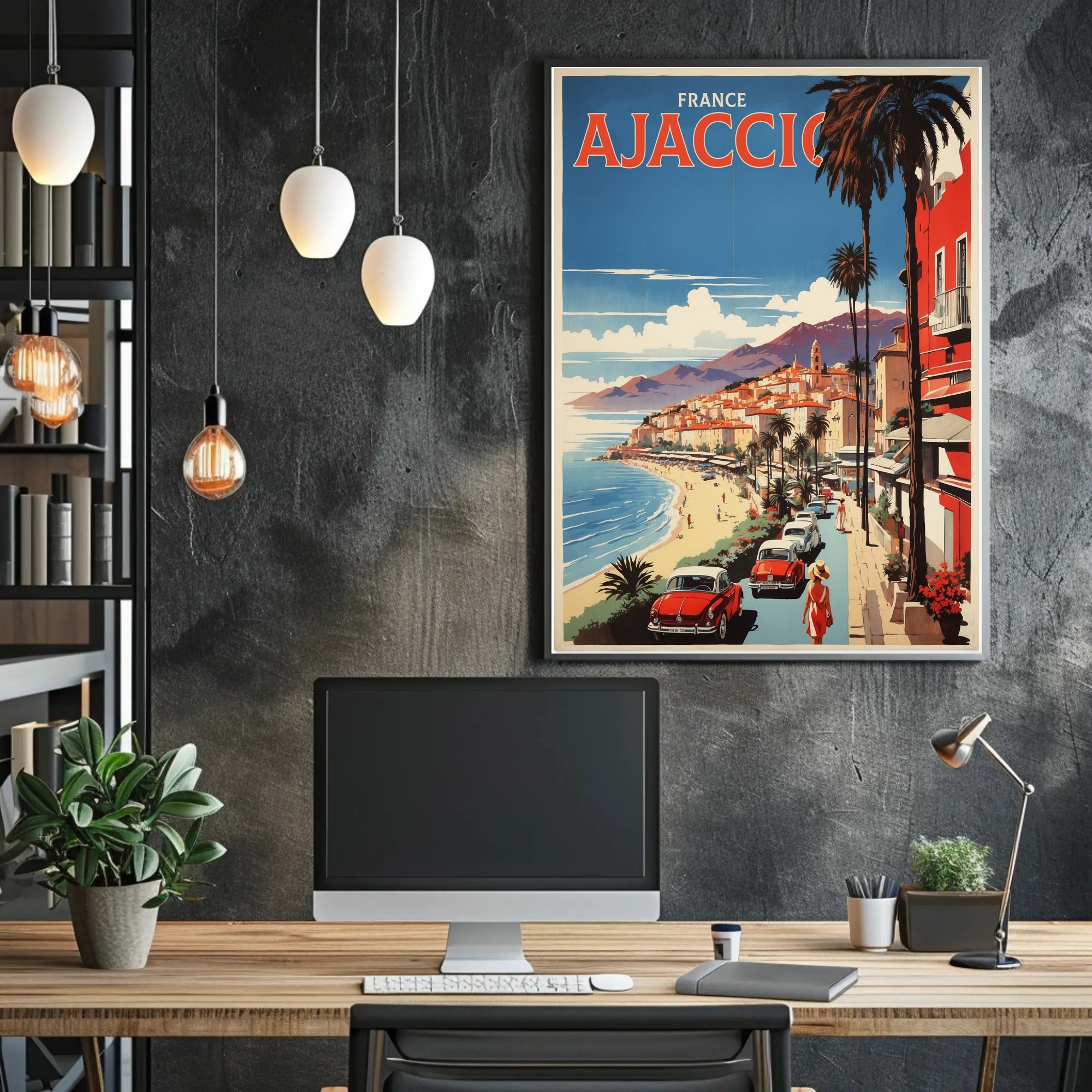 Ajaccio Coastal Vintage Travel Art Poster PosterGoat