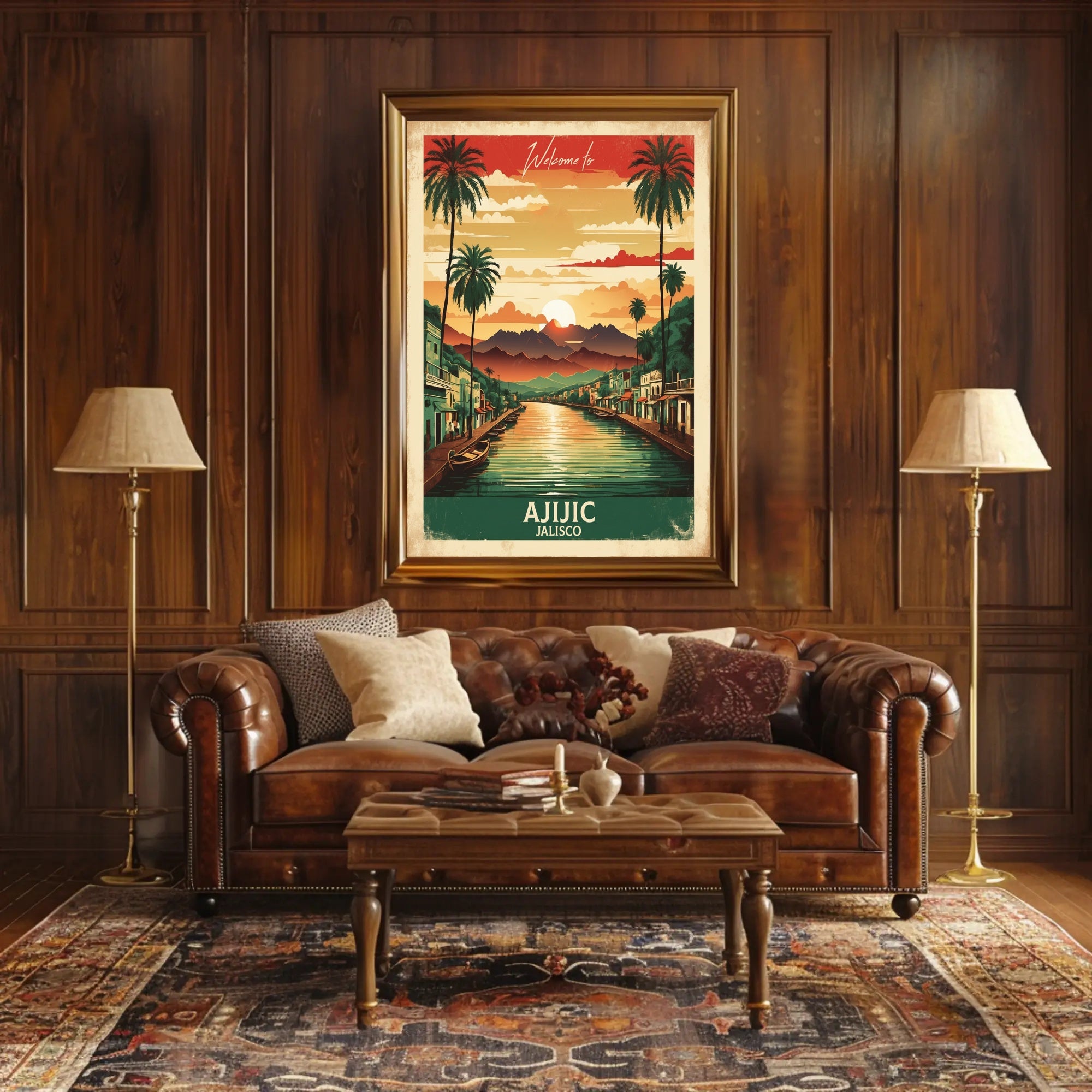 Ajijic Sunset Waterfront: Vibrant Vintage Travel Poster PosterGoat