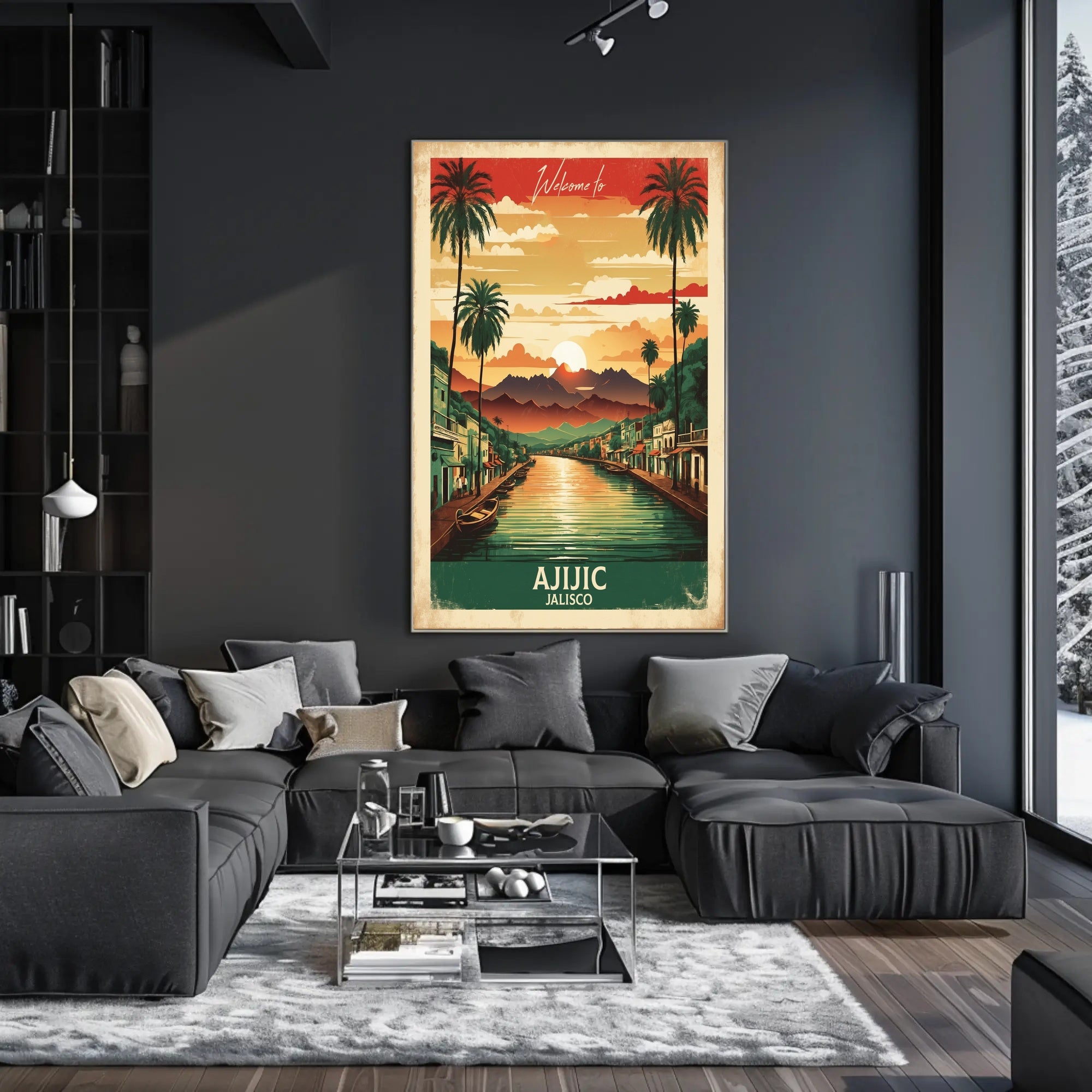 Ajijic Sunset Waterfront: Vibrant Vintage Travel Poster PosterGoat