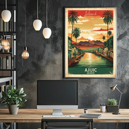 Ajijic Sunset Waterfront: Vibrant Vintage Travel Poster PosterGoat