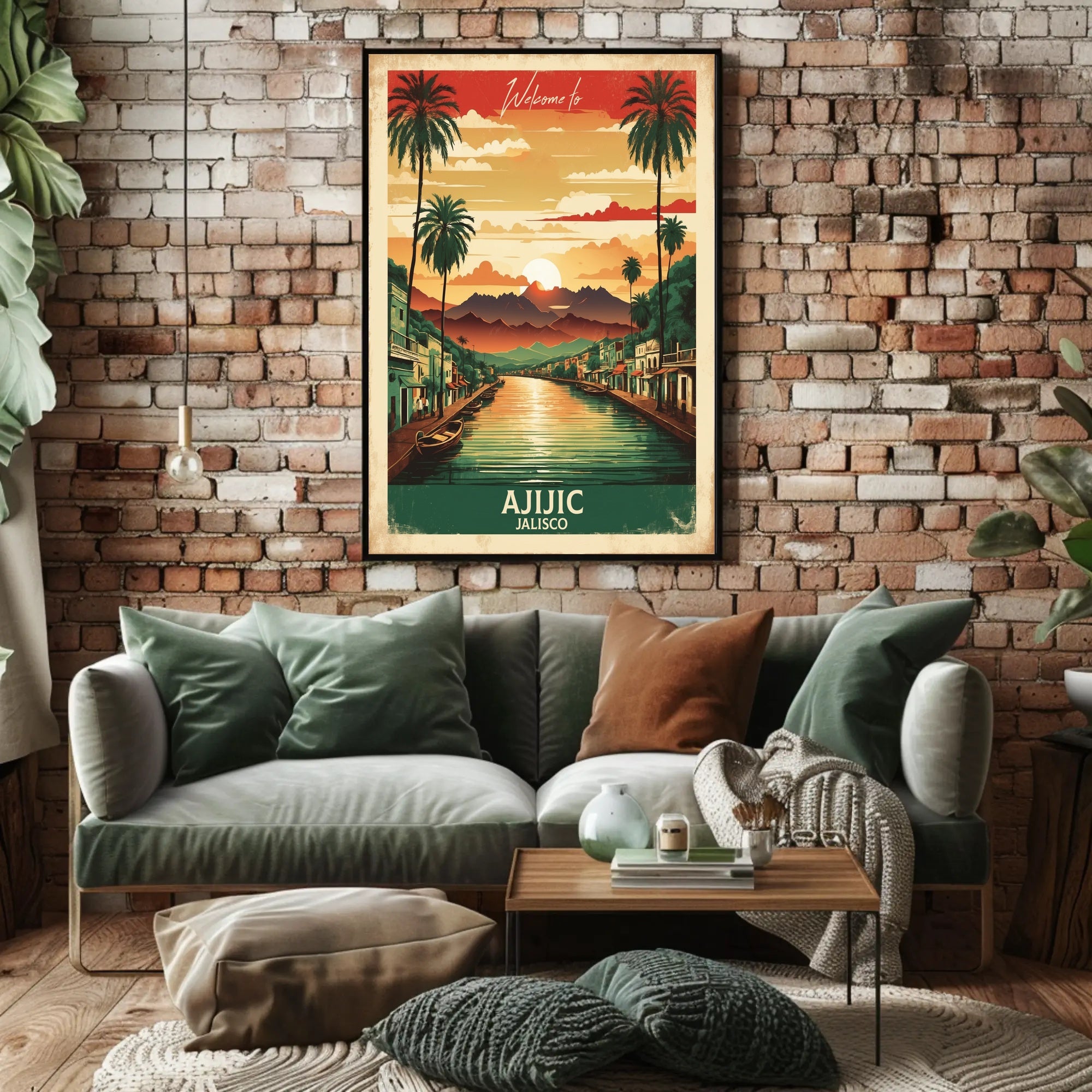 Ajijic Sunset Waterfront: Vibrant Vintage Travel Poster PosterGoat