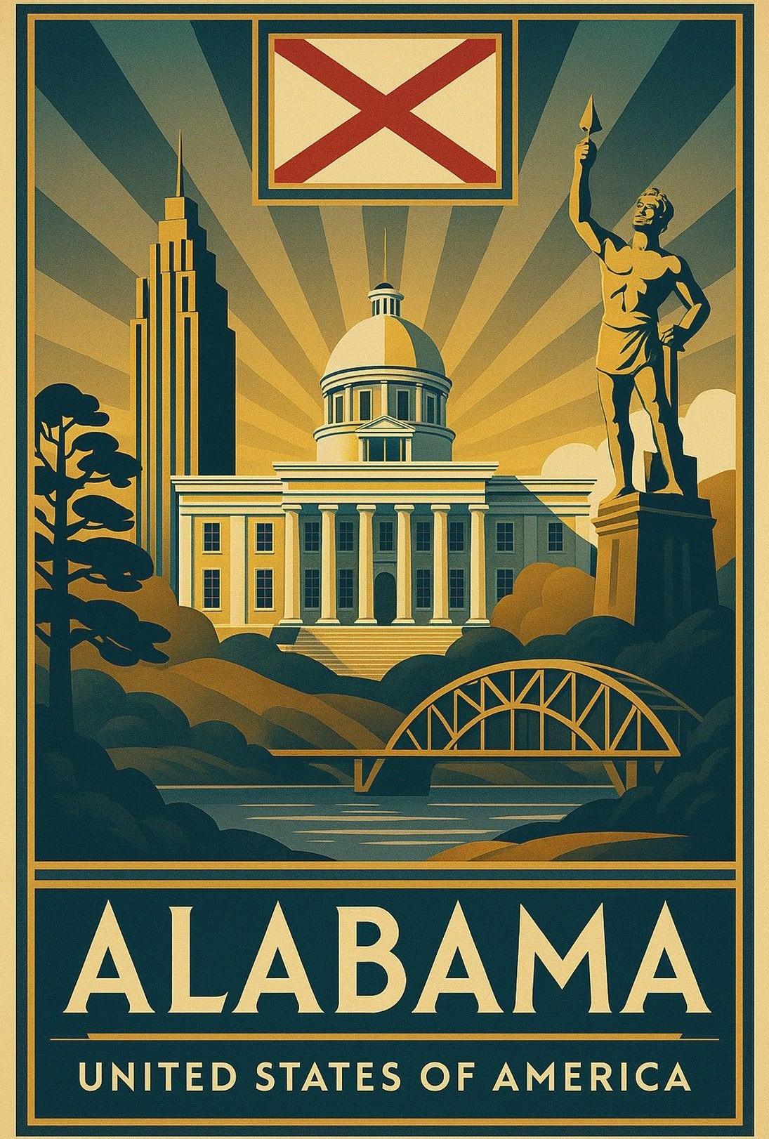Alabama Heritage Landmarks Art Deco Travel Poster PosterGoat