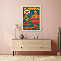 Alabama Retro Travel Artistry: Iconic State Highlights Travel Poster PosterGoat