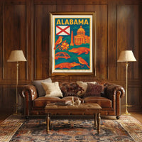 Alabama Retro Travel Artistry: Iconic State Highlights Travel Poster PosterGoat