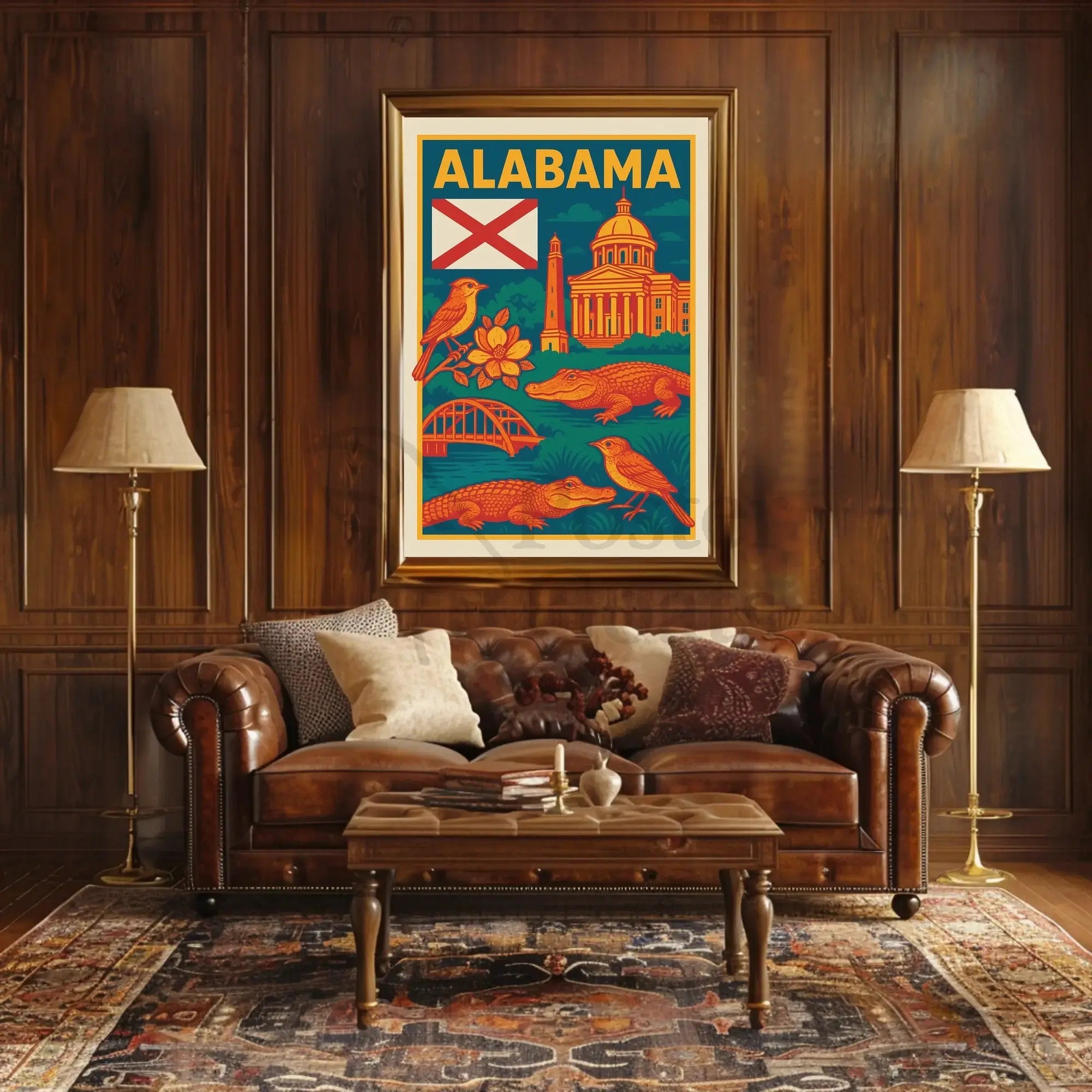 Alabama Retro Travel Artistry: Iconic State Highlights Travel Poster PosterGoat
