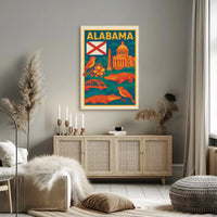 Alabama Retro Travel Artistry: Iconic State Highlights Travel Poster PosterGoat
