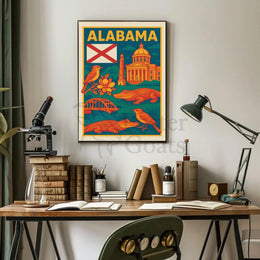 Alabama Retro Travel Artistry: Iconic State Highlights Travel Poster PosterGoat