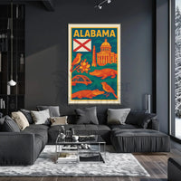 Alabama Retro Travel Artistry: Iconic State Highlights Travel Poster PosterGoat