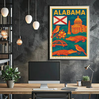 Alabama Retro Travel Artistry: Iconic State Highlights Travel Poster PosterGoat