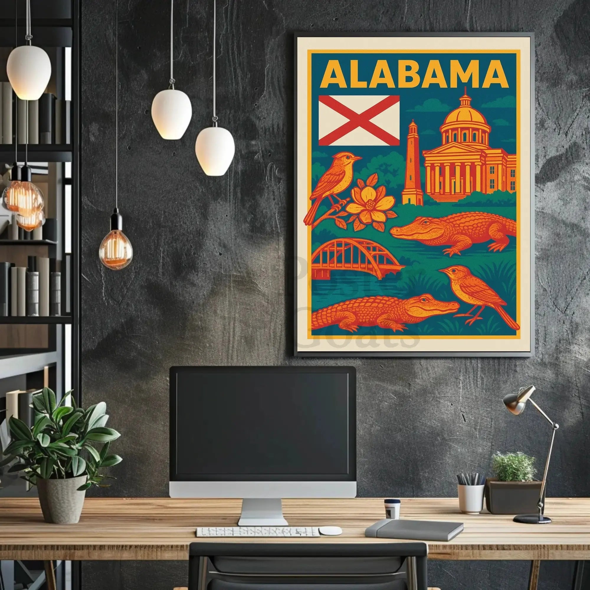 Alabama Retro Travel Artistry: Iconic State Highlights Travel Poster PosterGoat