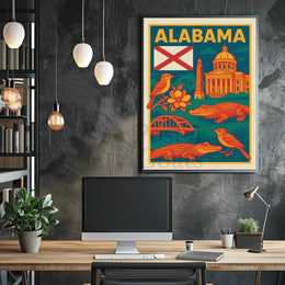 Alabama Retro Travel Artistry: Iconic State Highlights Travel Poster PosterGoat