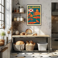 Alabama Retro Travel Artistry: Iconic State Highlights Travel Poster PosterGoat