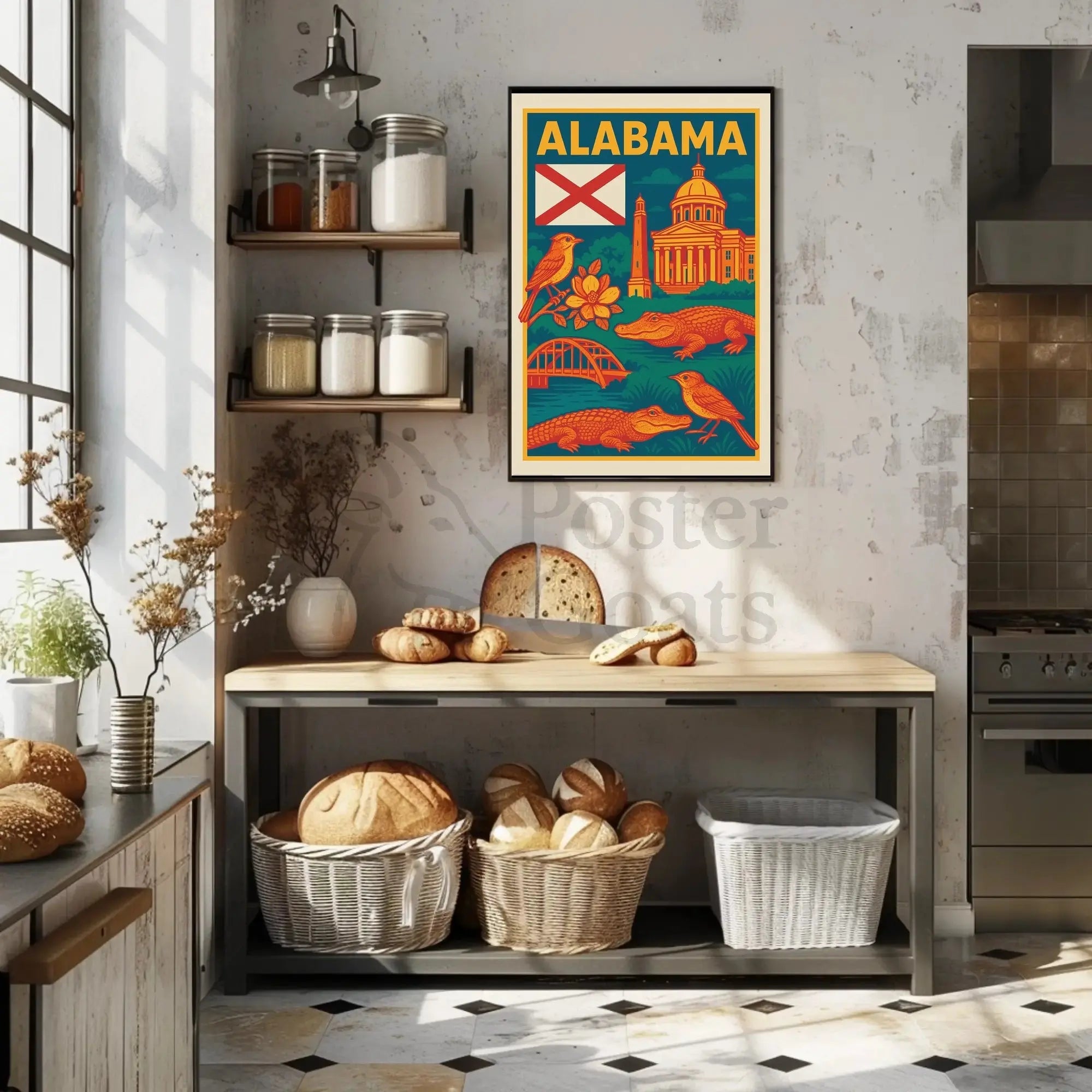 Alabama Retro Travel Artistry: Iconic State Highlights Travel Poster PosterGoat