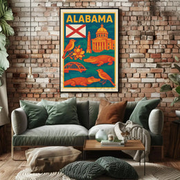 Alabama Retro Travel Artistry: Iconic State Highlights Travel Poster PosterGoat