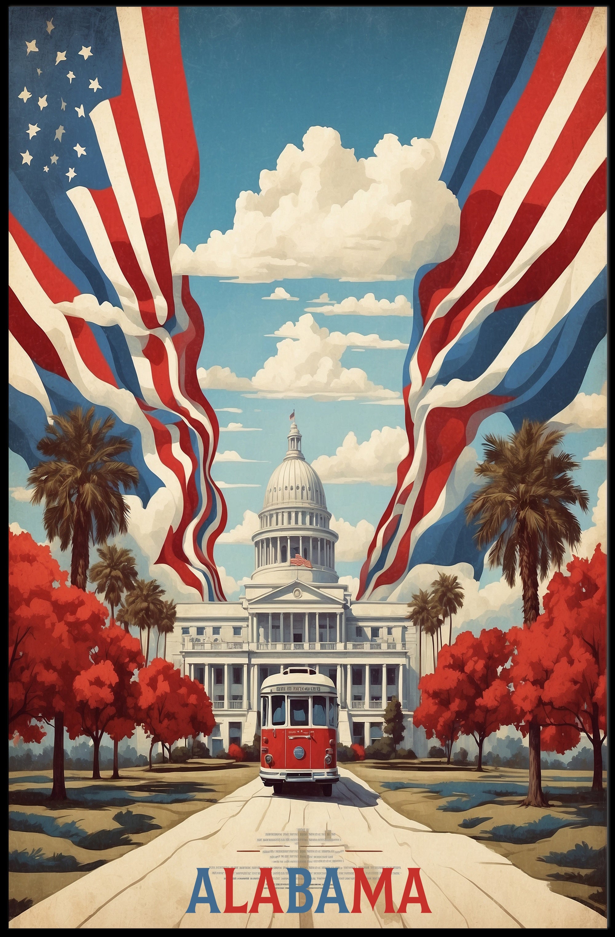 Alabama State Capitol with Historic Tram Heritage Poster PosterGoat