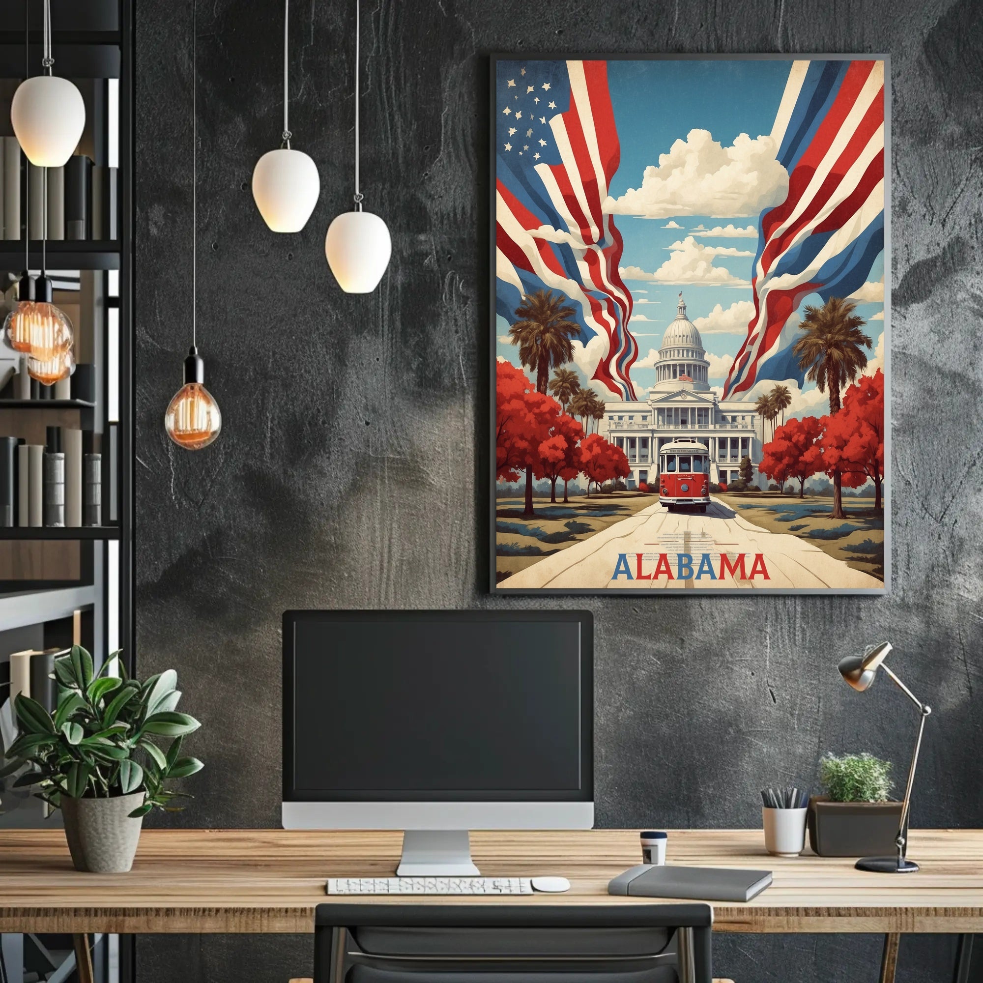 Alabama State Capitol with Historic Tram Heritage Poster PosterGoat