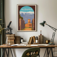 Albania Scenic Travel Poster with Clock Tower PosterGoat