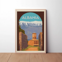 Albania Scenic Travel Poster with Clock Tower PosterGoat