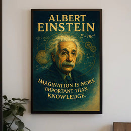 Albert Einstein Imagination Over Knowledge Poster PosterGoat