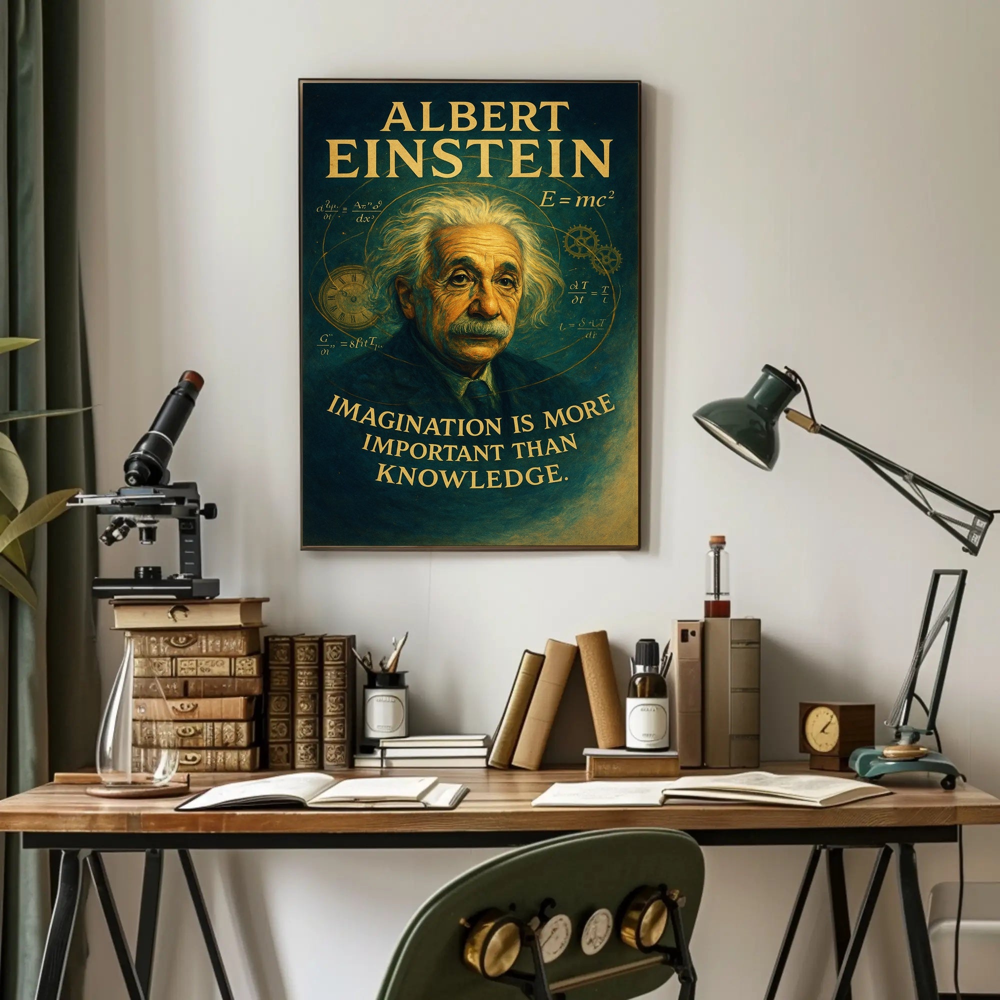 Albert Einstein Imagination Over Knowledge Poster PosterGoat