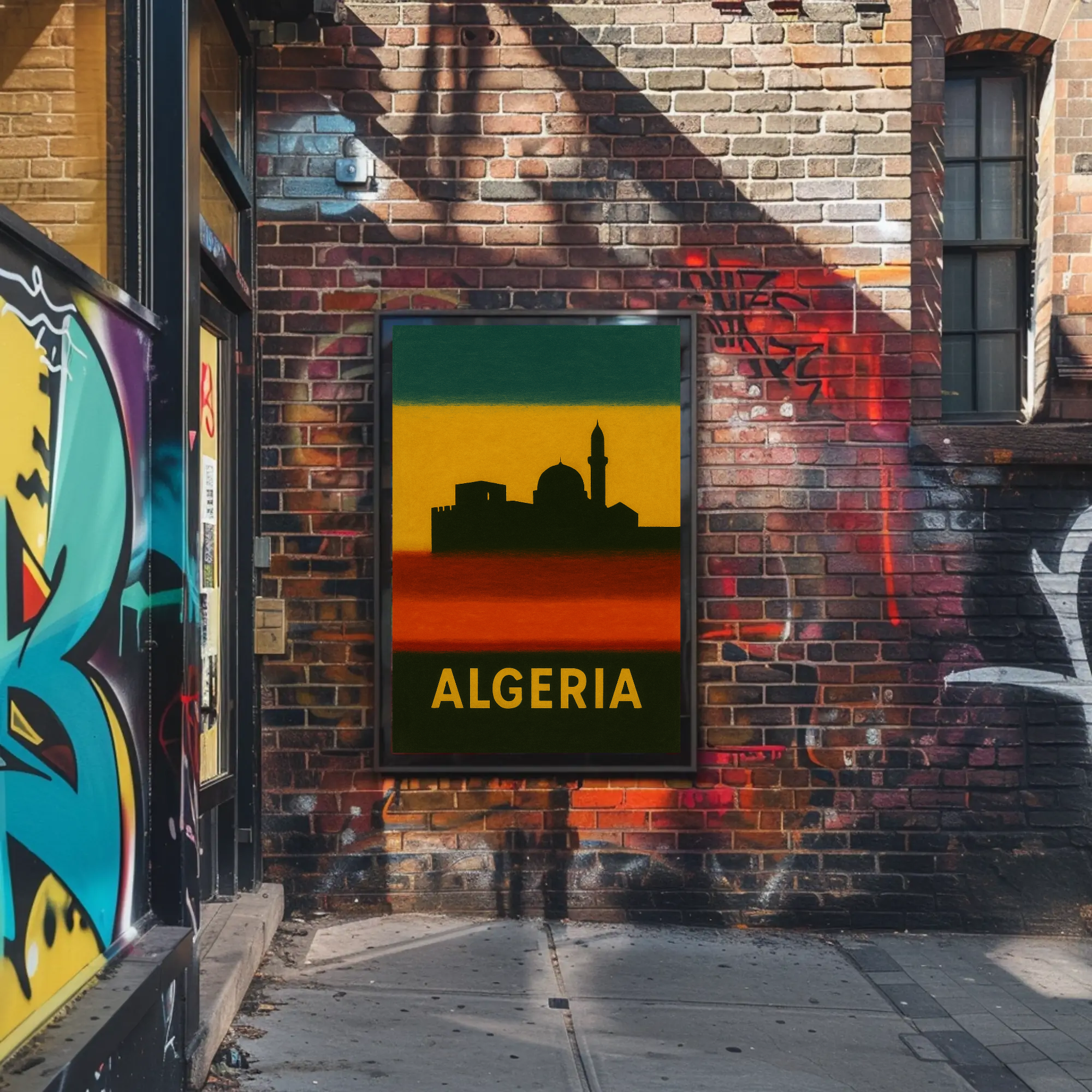 Algerian Cityscape Silhouette with Bold Colors Heritage Poster PosterGoat