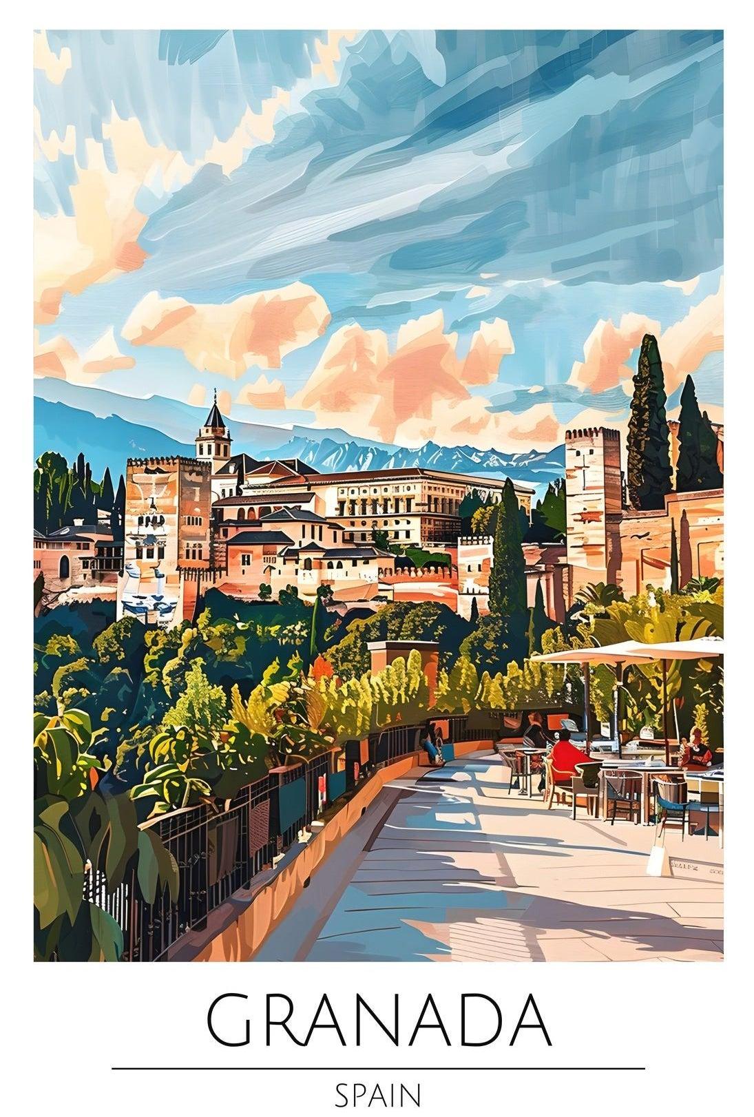 Alhambra Granada Travel Poster: Vibrant Scenic Architectural Art PosterGoat