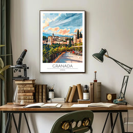 Alhambra Granada Travel Poster: Vibrant Scenic Architectural Art PosterGoat