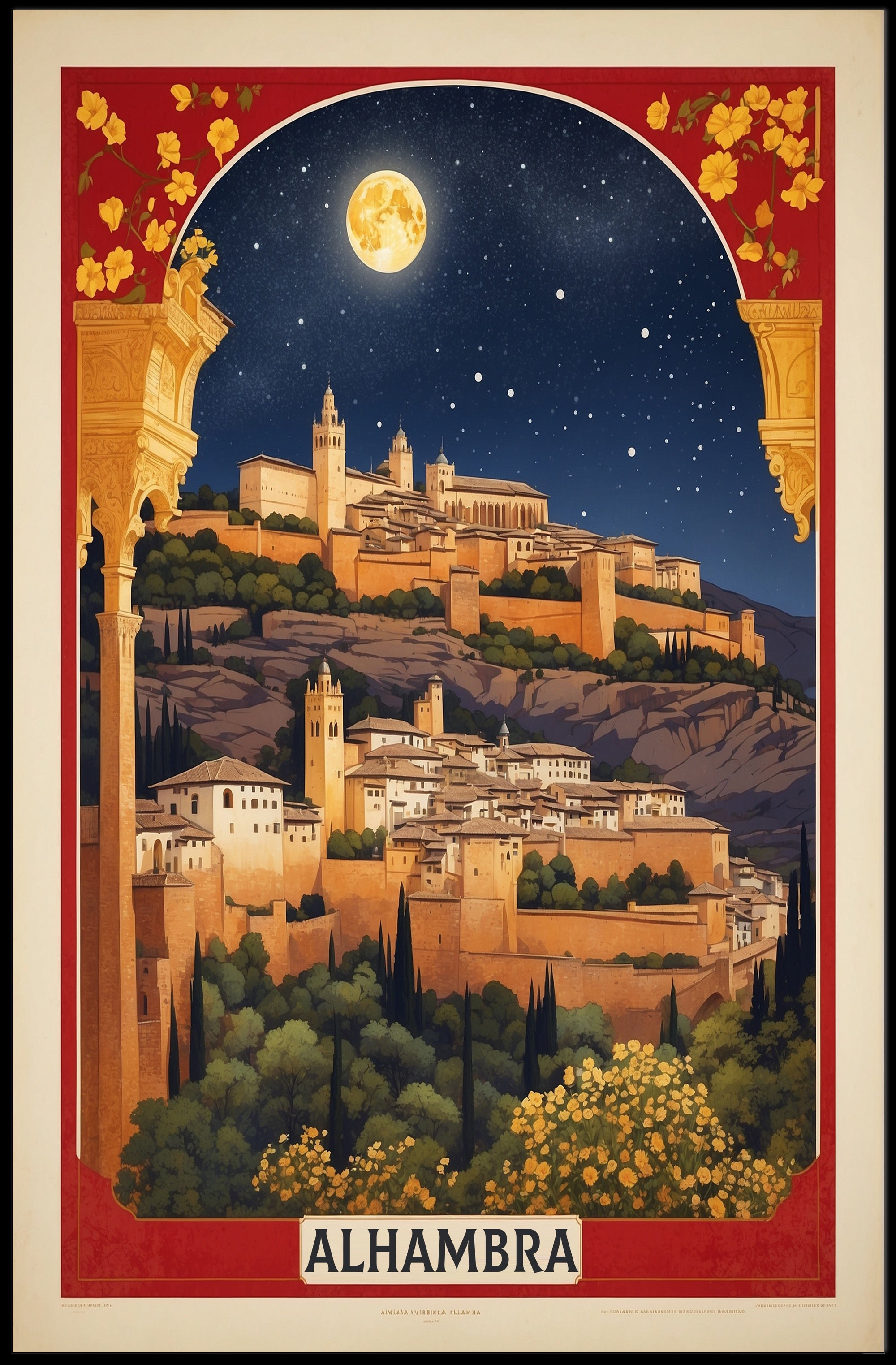 Alhambra Nighttime Vintage Travel Poster PosterGoat
