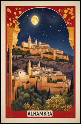 Alhambra Nighttime Vintage Travel Poster PosterGoat