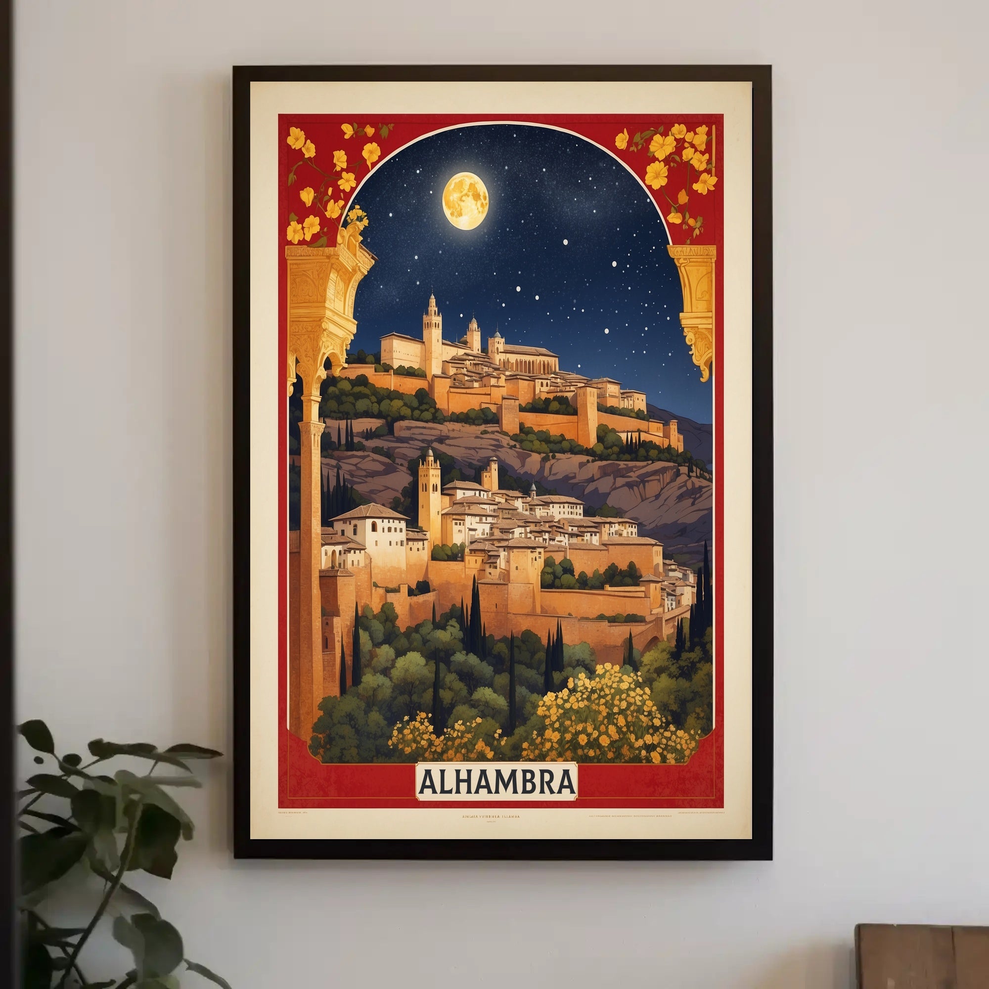 Alhambra Nighttime Vintage Travel Poster PosterGoat
