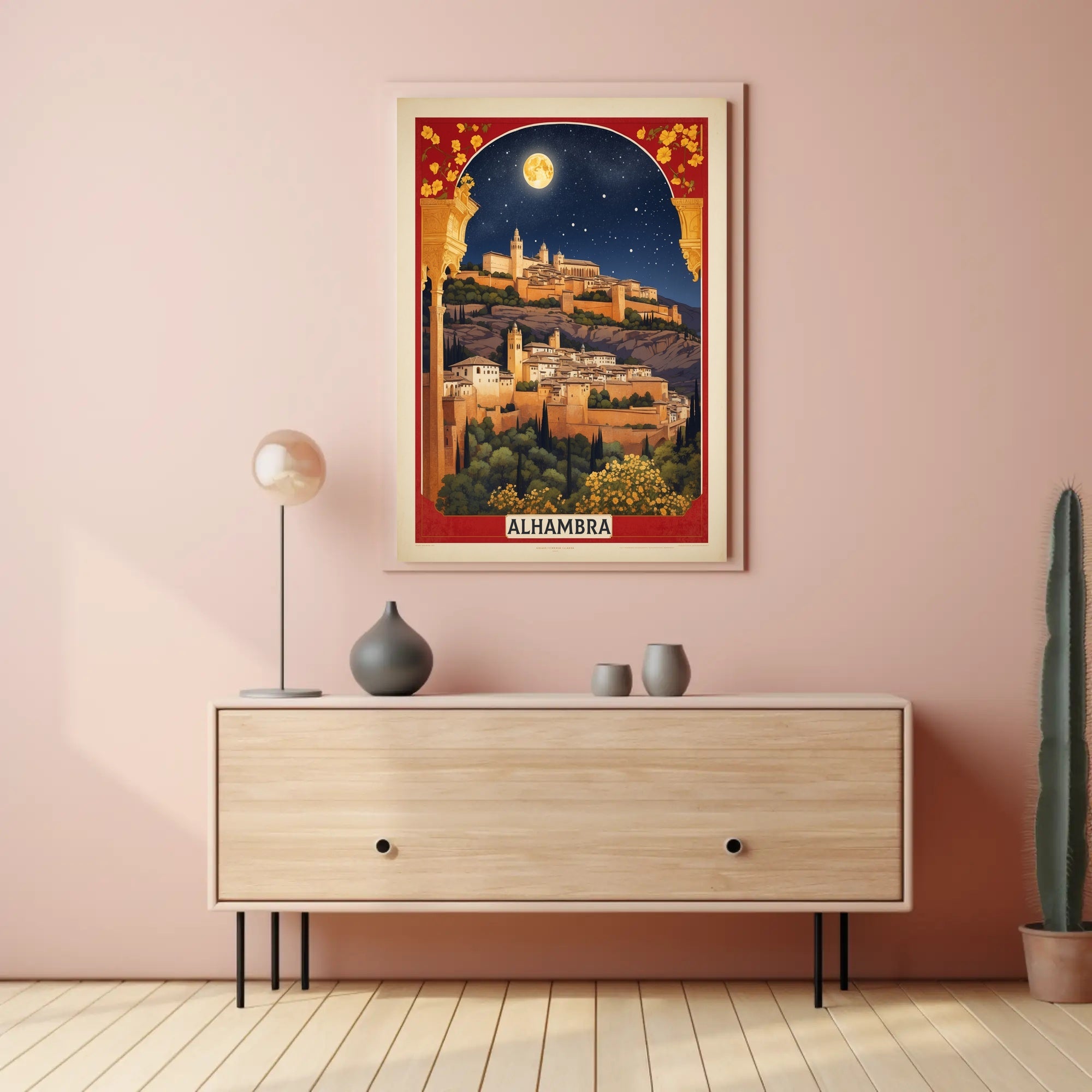 Alhambra Nighttime Vintage Travel Poster PosterGoat