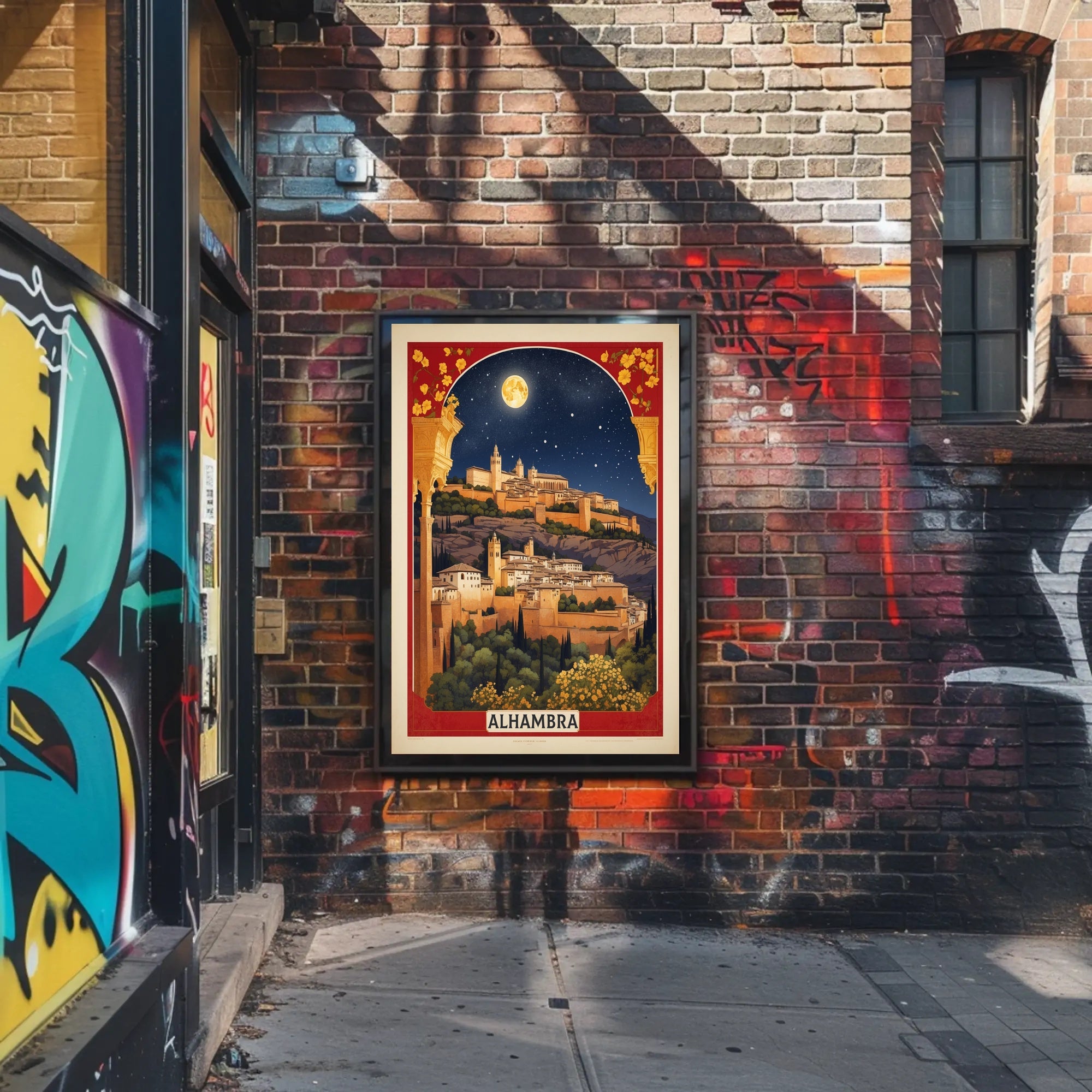 Alhambra Nighttime Vintage Travel Poster PosterGoat