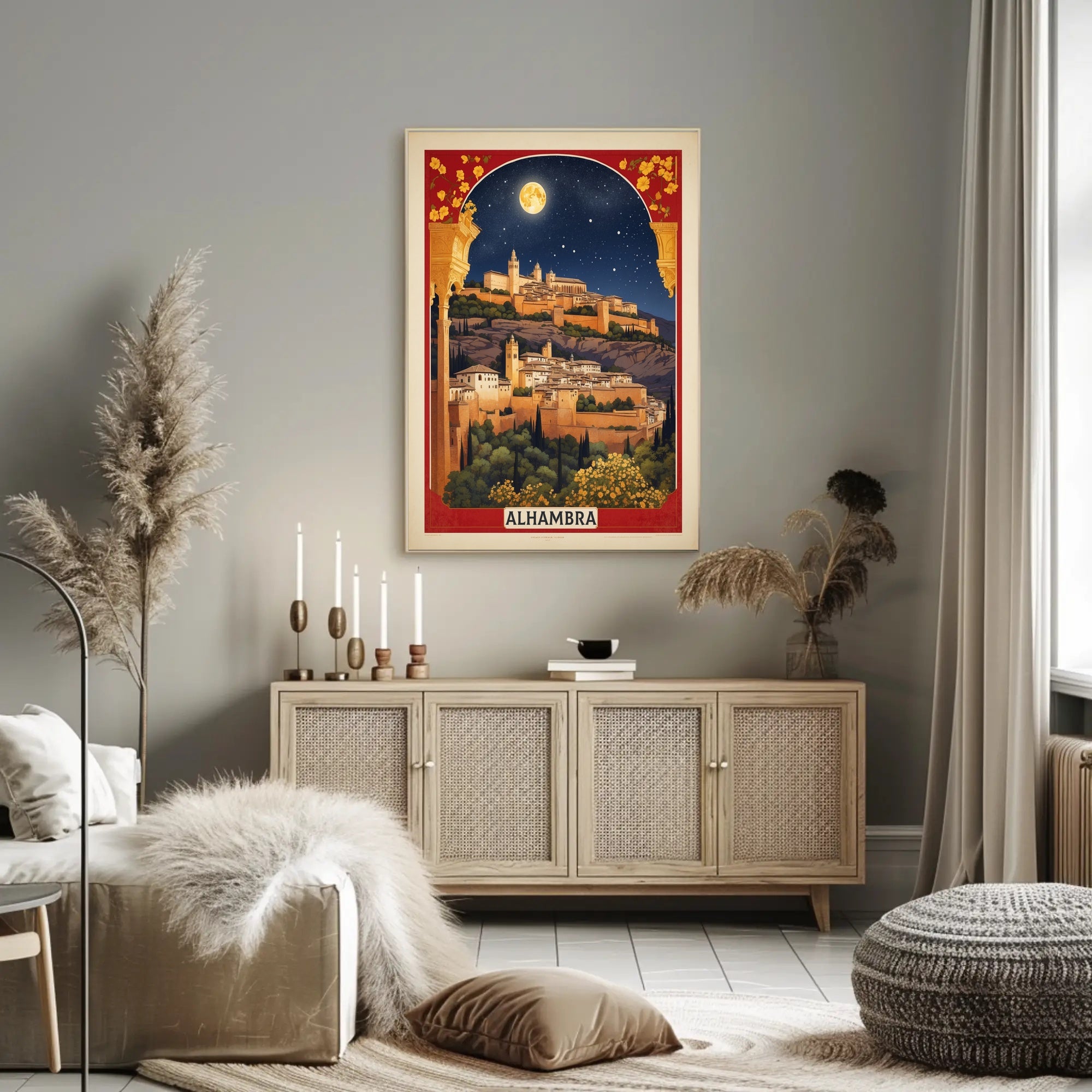 Alhambra Nighttime Vintage Travel Poster PosterGoat
