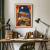 Alhambra Nighttime Vintage Travel Poster PosterGoat