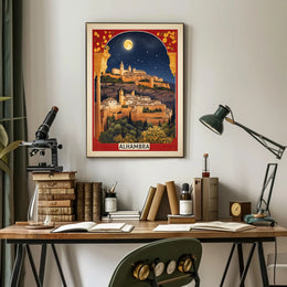 Alhambra Nighttime Vintage Travel Poster PosterGoat