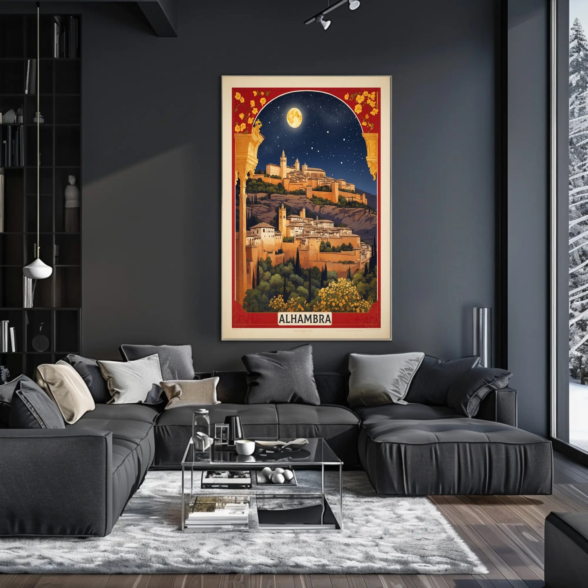 Alhambra Nighttime Vintage Travel Poster PosterGoat