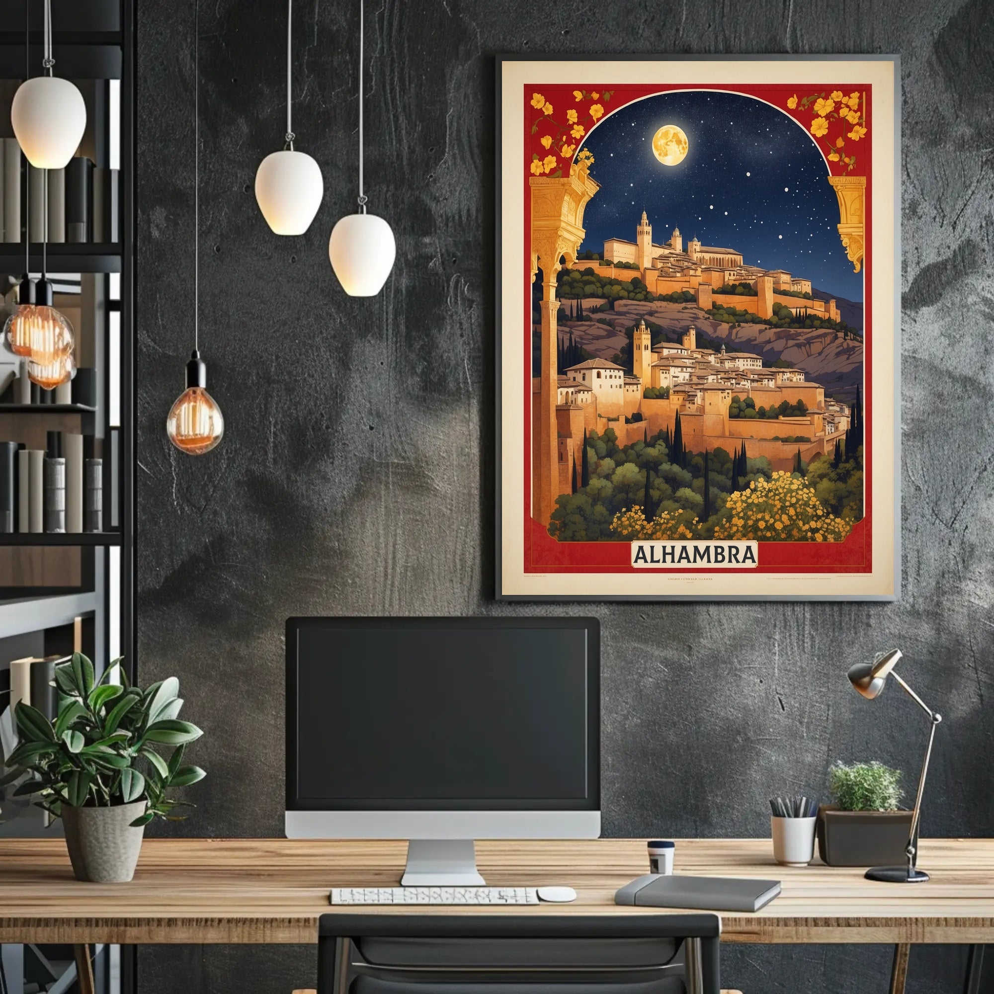 Alhambra Nighttime Vintage Travel Poster PosterGoat