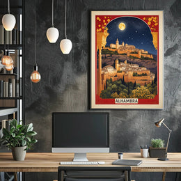Alhambra Nighttime Vintage Travel Poster PosterGoat