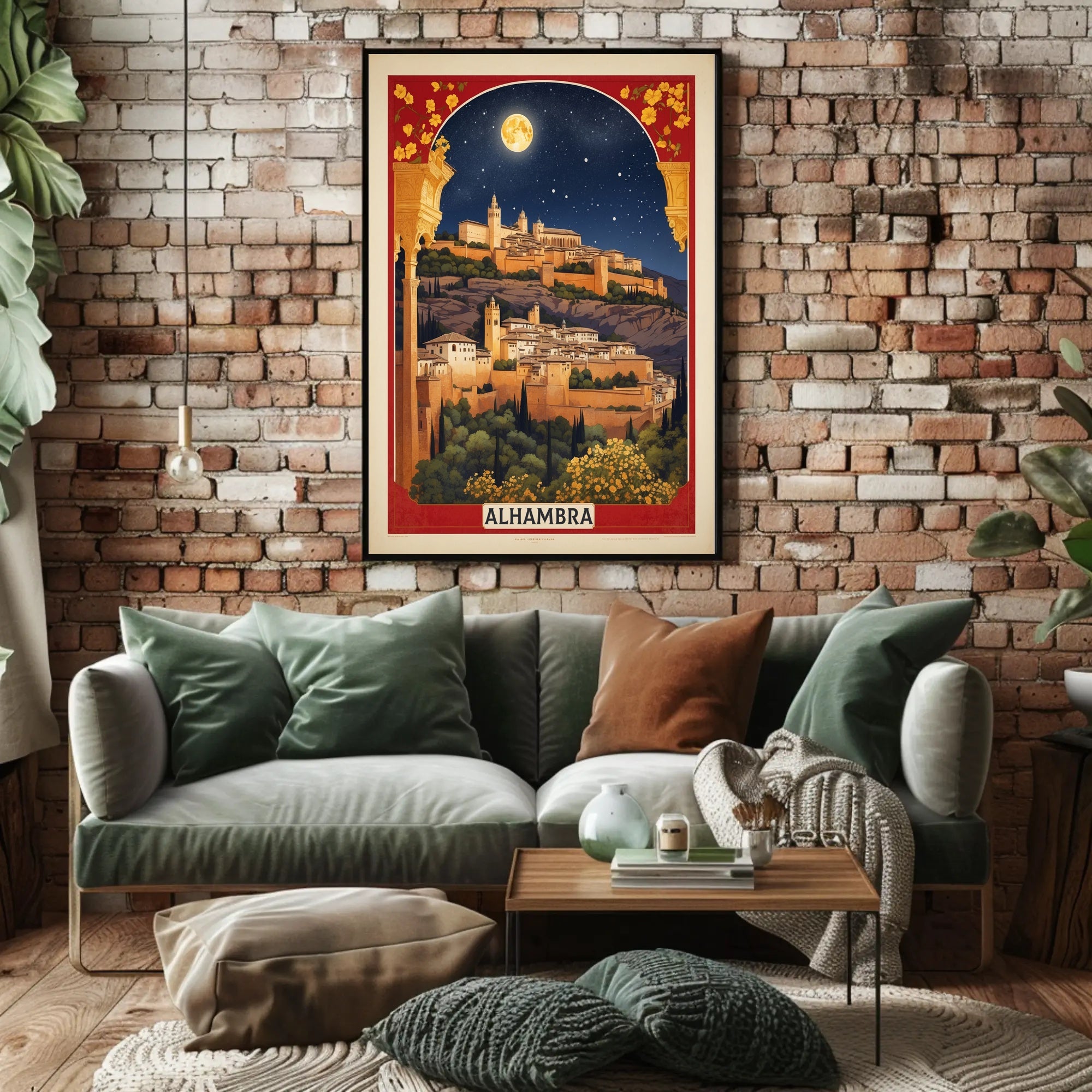 Alhambra Nighttime Vintage Travel Poster PosterGoat