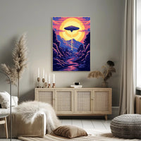 "Alien Encounter at Dusk" Poster adds a cosmic touch to your space with vibrant, adventurous scenery for decor lovers.