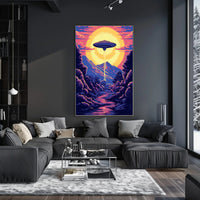 "Alien Encounter at Dusk" Poster brings vibrant extraterrestrial charm to your home decor with stunning visuals.