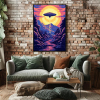 "Alien Encounter at Dusk" Poster showcasing a vibrant alien landscape, perfect for decor lovers and wanderlust spirits.