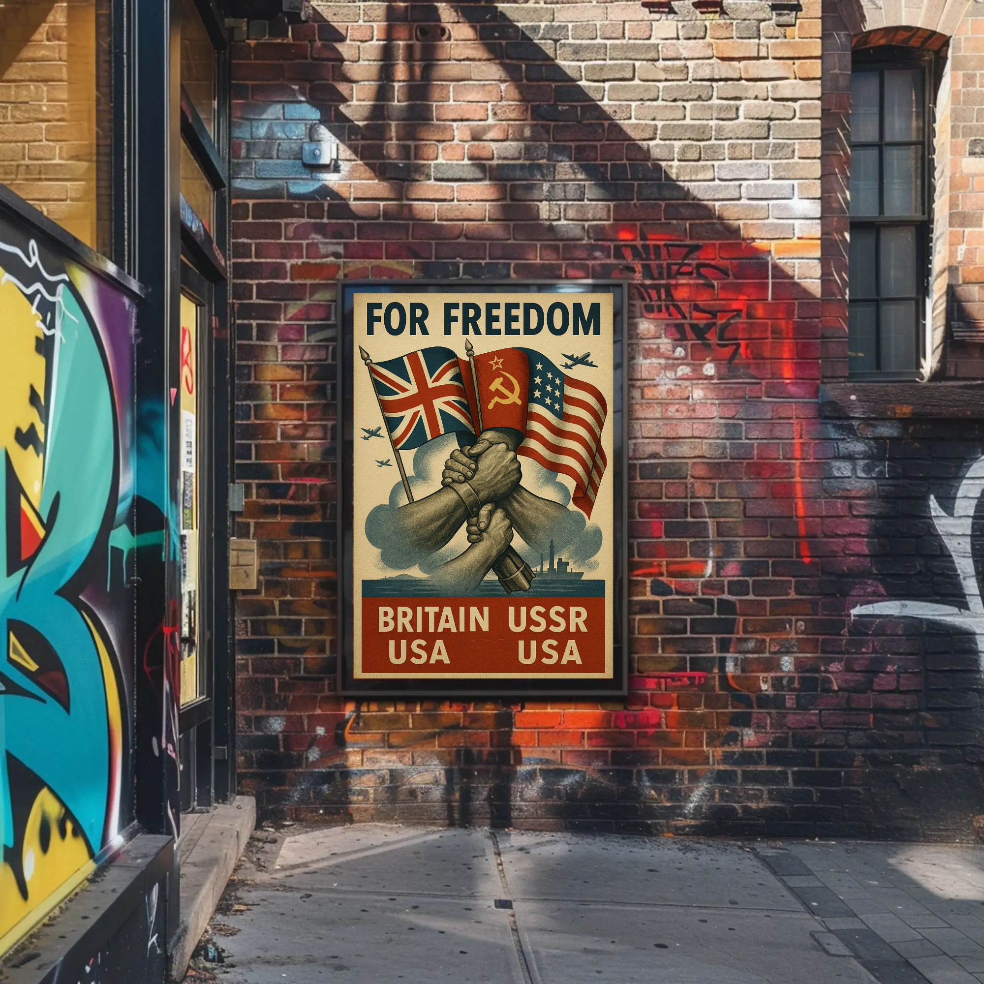 Allied Nations Unite Bold WWII Propaganda Poster PosterGoat