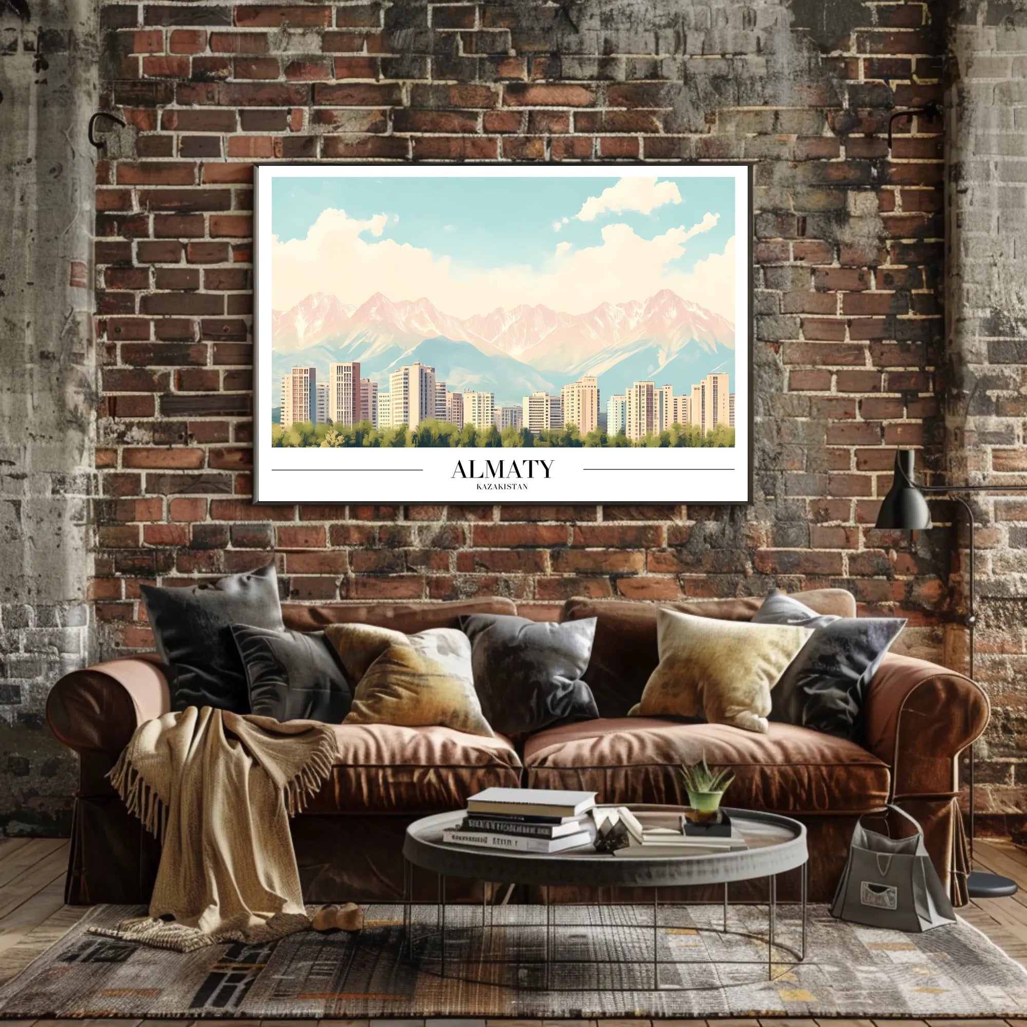 Almaty Cityscape with Majestic Mountains Urban or Cityscape Poster PosterGoat